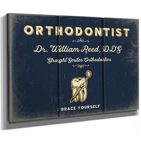 Personalized Orthodontist Sign, Brace Yourself, Navy & Brass, image 14
