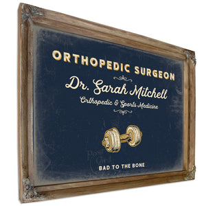 Personalized Orthopedic Surgeon Sign, Bad to the Bone, Navy & Brass, image 6