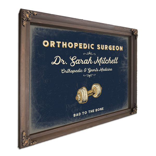 Personalized Orthopedic Surgeon Sign, Bad to the Bone, Navy & Brass, image 7
