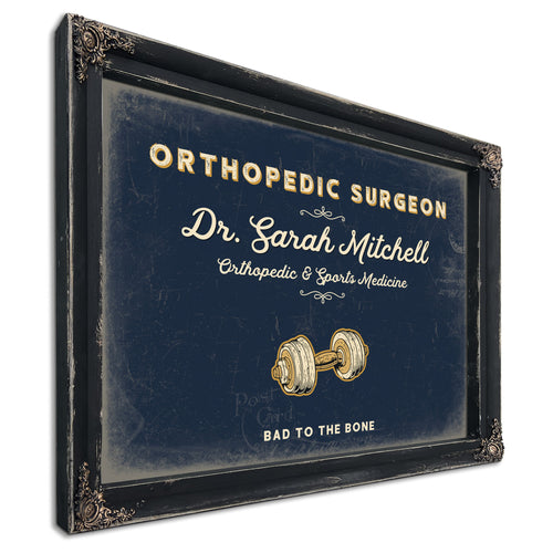 Personalized Orthopedic Surgeon Sign, Bad to the Bone, Navy & Brass, image 1