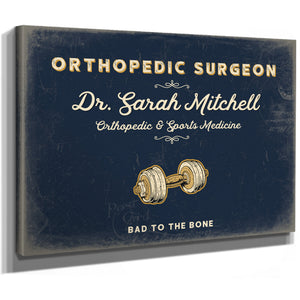 Personalized Orthopedic Surgeon Sign, Bad to the Bone, Navy & Brass, image 8