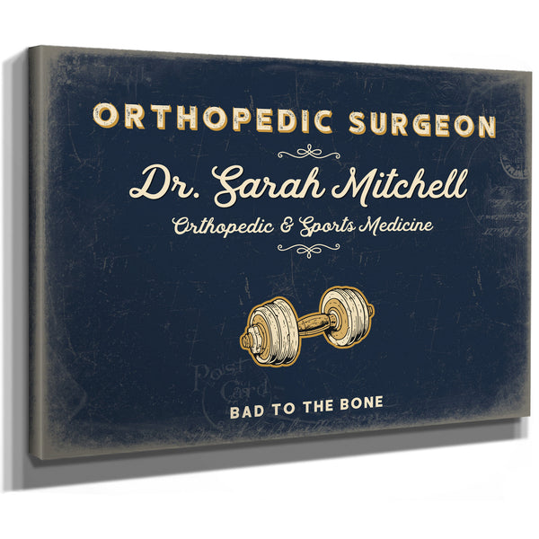 Personalized Orthopedic Surgeon Sign, Bad to the Bone, Navy & Brass, image 8