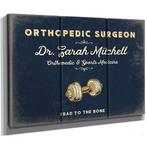 Personalized Orthopedic Surgeon Sign, Bad to the Bone, Navy & Brass, image 14