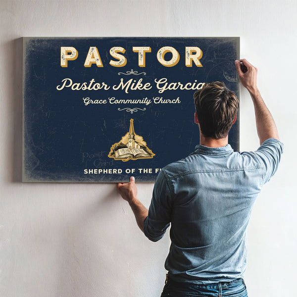Personalized Pastor Sign, Shepherd of the Flock, Navy & Brass, image 9