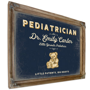 Personalized Pediatrician Sign, Little Patients, Big Hearts, Navy & Brass, image 6
