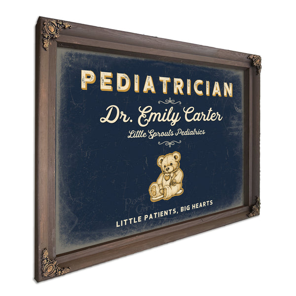 Personalized Pediatrician Sign, Little Patients, Big Hearts, Navy & Brass, image 7