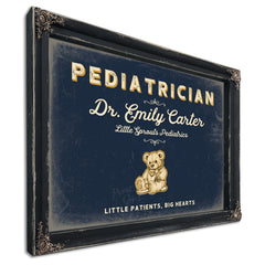 Personalized Pediatrician Sign, Little Patients, Big Hearts, Navy & Brass, image 1