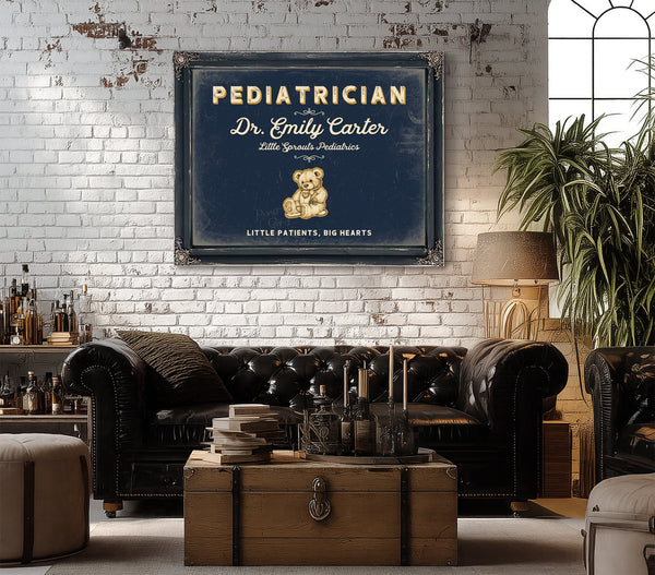 Personalized Pediatrician Sign, Little Patients, Big Hearts, Navy & Brass, image 18