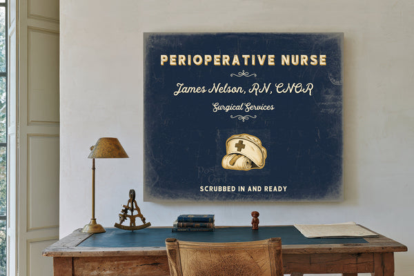 Personalized Perioperative Nurse Sign, Scrubbed In and Ready, Navy & Brass, image 2