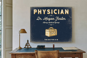 Personalized Physician Sign, The Doctor Is In, Navy & Brass, image 2