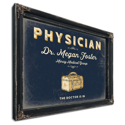Personalized Physician Sign, The Doctor Is In, Navy & Brass, image 1
