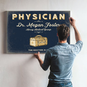 Personalized Physician Sign, The Doctor Is In, Navy & Brass, image 9