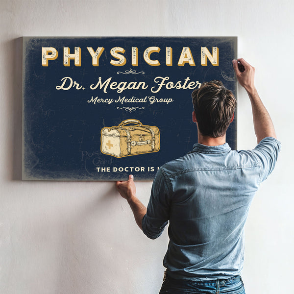 Personalized Physician Sign, The Doctor Is In, Navy & Brass, image 9