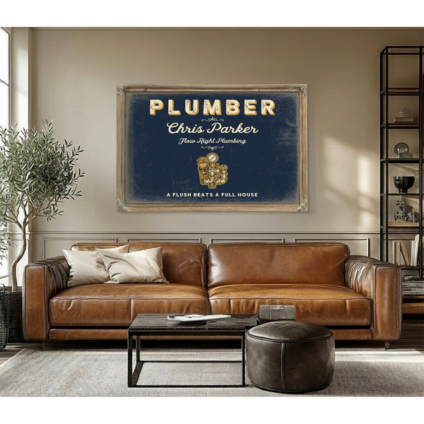 Personalized Plumber Sign, A Flush Beats a Full House, Navy & Brass, image 3