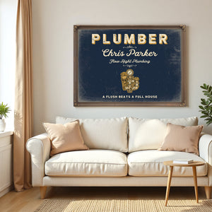 Personalized Plumber Sign, A Flush Beats a Full House, Navy & Brass, image 5