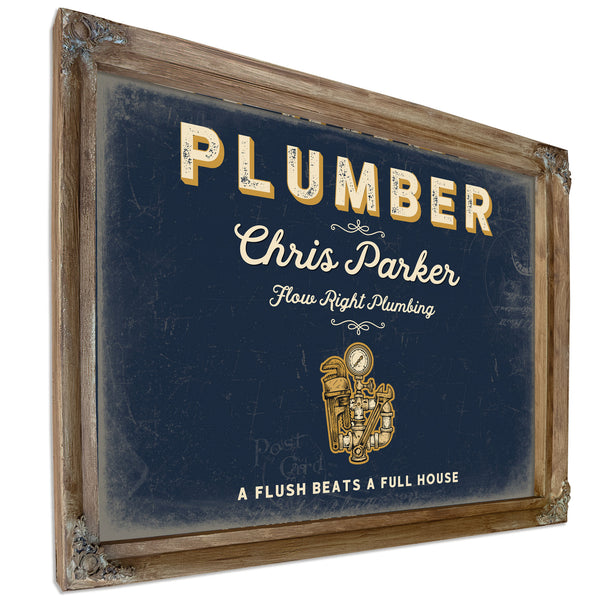 Personalized Plumber Sign, A Flush Beats a Full House, Navy & Brass, image 6
