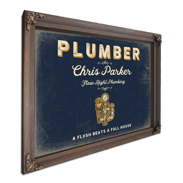 Personalized Plumber Sign, A Flush Beats a Full House, Navy & Brass, image 7