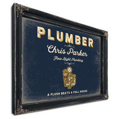 Personalized Plumber Sign, A Flush Beats a Full House, Navy & Brass, image 1
