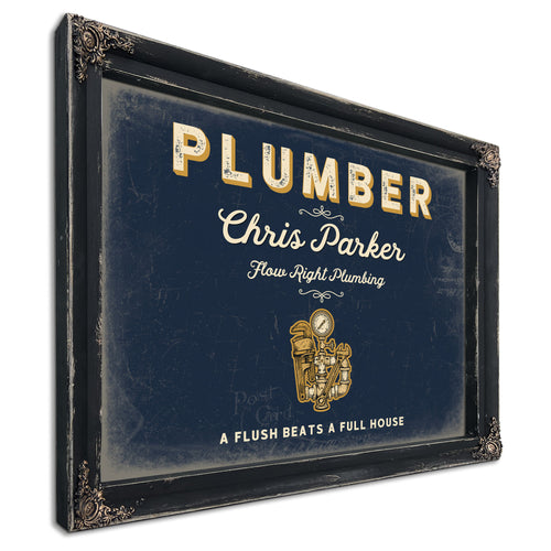 Personalized Plumber Sign, A Flush Beats a Full House, Navy & Brass, image 1