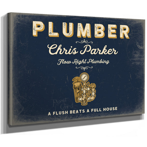 Personalized Plumber Sign, A Flush Beats a Full House, Navy & Brass, image 8