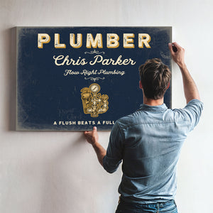 Personalized Plumber Sign, A Flush Beats a Full House, Navy & Brass, image 9