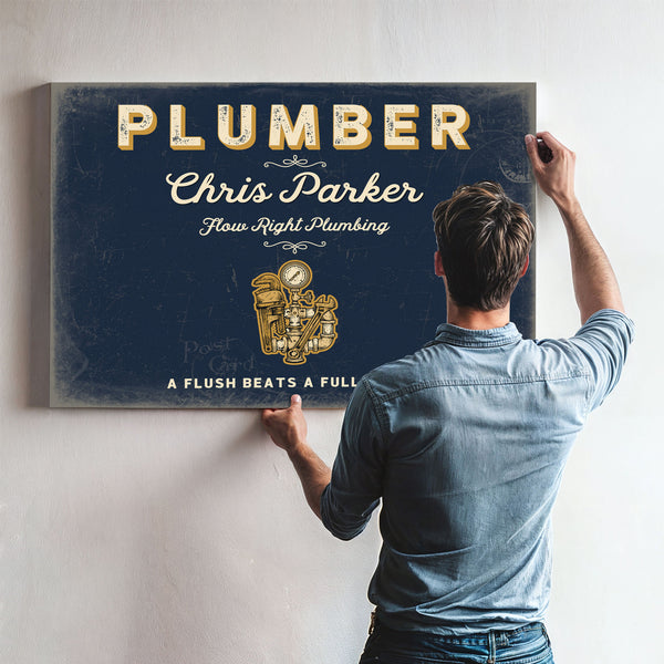 Personalized Plumber Sign, A Flush Beats a Full House, Navy & Brass, image 9