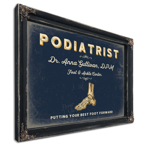 Personalized Podiatrist Sign, Putting Your Best Foot Forward, Navy & Brass, image 1