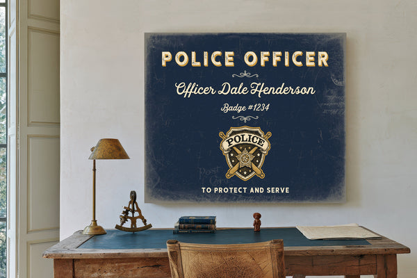 Personalized Police Officer Sign, To Protect and Serve, Navy & Brass, image 2