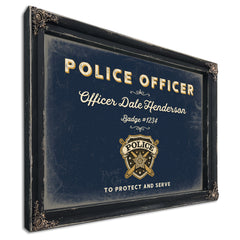 Personalized Police Officer Sign, To Protect and Serve, Navy & Brass, image 1