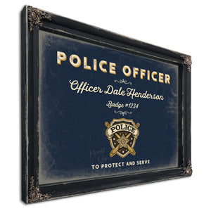 Personalized Police Officer Sign, To Protect and Serve, Navy & Brass, image 1