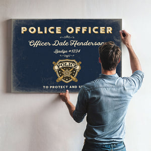 Personalized Police Officer Sign, To Protect and Serve, Navy & Brass, image 9
