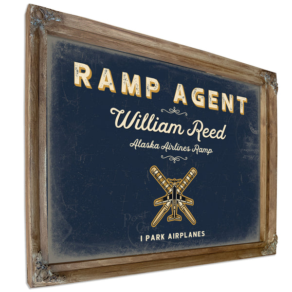 Personalized Ramp Agent Sign, I Park Airplanes, Navy & Brass, image 6