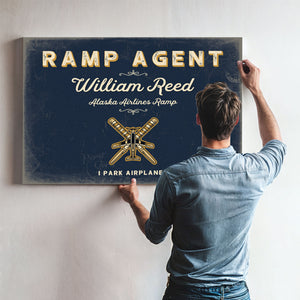 Personalized Ramp Agent Sign, I Park Airplanes, Navy & Brass, image 9