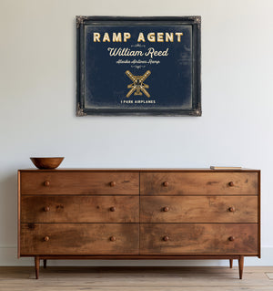 Personalized Ramp Agent Sign, I Park Airplanes, Navy & Brass, image 19