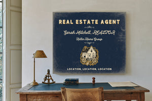 Personalized Real Estate Agent Sign, Location, Location, Location, Navy & Brass, image 2