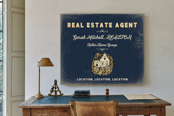 Personalized Real Estate Agent Sign, Location, Location, Location, Navy & Brass, image 2