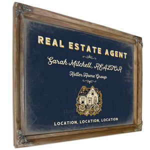 Personalized Real Estate Agent Sign, Location, Location, Location, Navy & Brass, image 6