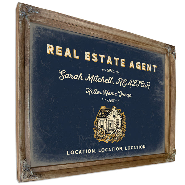Personalized Real Estate Agent Sign, Location, Location, Location, Navy & Brass, image 6