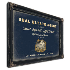 Personalized Real Estate Agent Sign, Location, Location, Location, Navy & Brass, image 1