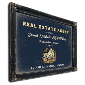 Personalized Real Estate Agent Sign, Location, Location, Location, Navy & Brass, image 1