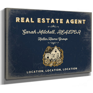 Personalized Real Estate Agent Sign, Location, Location, Location, Navy & Brass, image 8