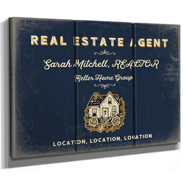 Personalized Real Estate Agent Sign, Location, Location, Location, Navy & Brass, image 14