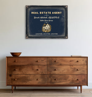 Personalized Real Estate Agent Sign, Location, Location, Location, Navy & Brass, image 19