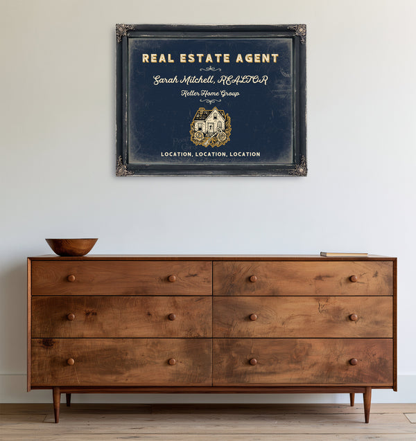 Personalized Real Estate Agent Sign, Location, Location, Location, Navy & Brass, image 19