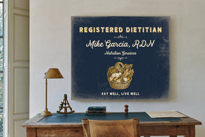 Personalized Registered Dietitian Sign, Eat Well, Live Well, Navy & Brass, image 2