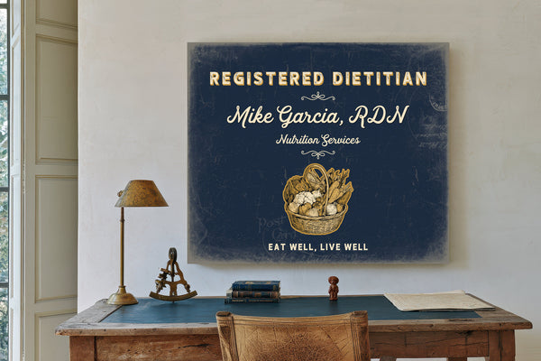 Personalized Registered Dietitian Sign, Eat Well, Live Well, Navy & Brass, image 2