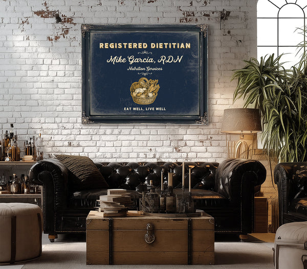 Personalized Registered Dietitian Sign, Eat Well, Live Well, Navy & Brass, image 18