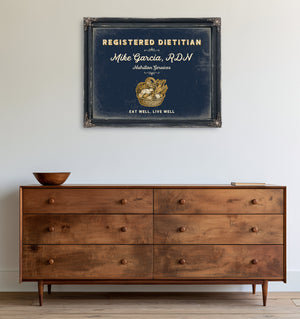 Personalized Registered Dietitian Sign, Eat Well, Live Well, Navy & Brass, image 19