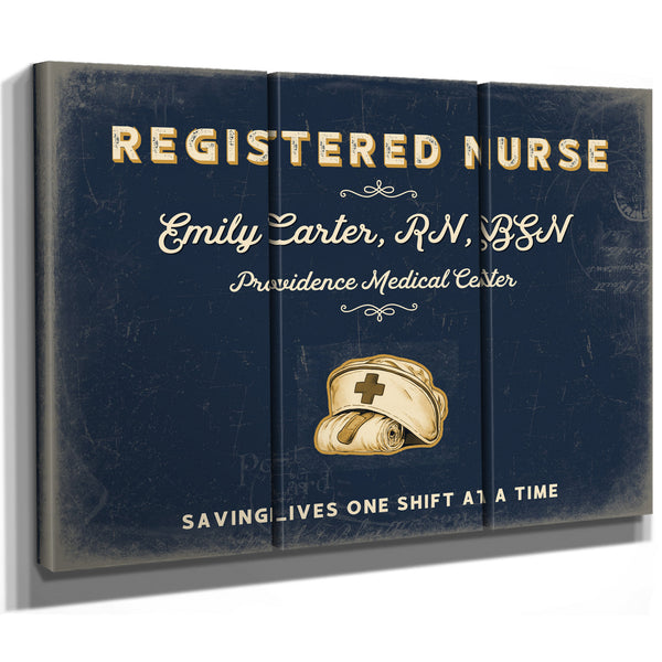 Personalized Registered Nurse Sign, Saving Lives One Shift at a Time, Navy & Brass, image 14