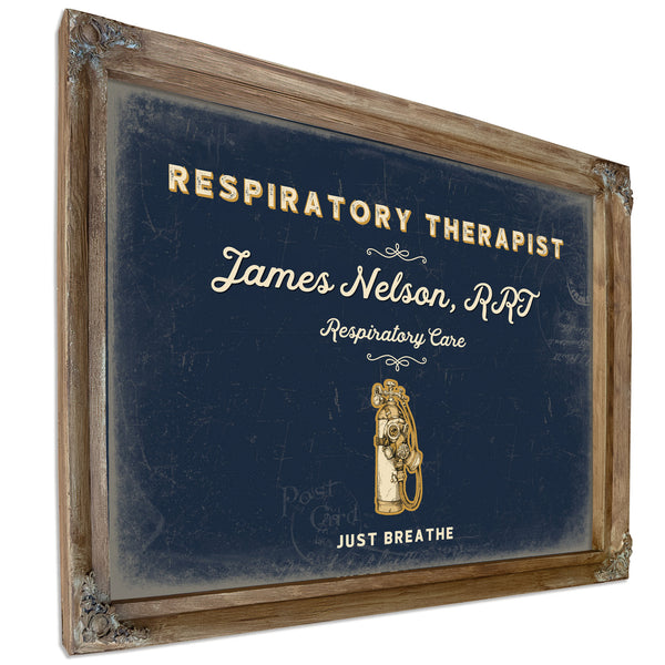 Personalized Respiratory Therapist Sign, Just Breathe, Navy & Brass, image 6